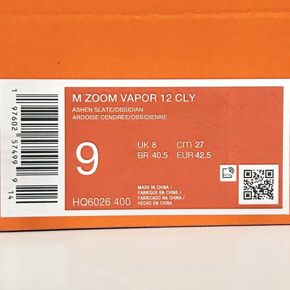 Nike Court Air Zoom Vapor 12 Clay “Ashen Slate” Men’s Size 9 Tennis Shoes No Lid - Picture 8 of 8